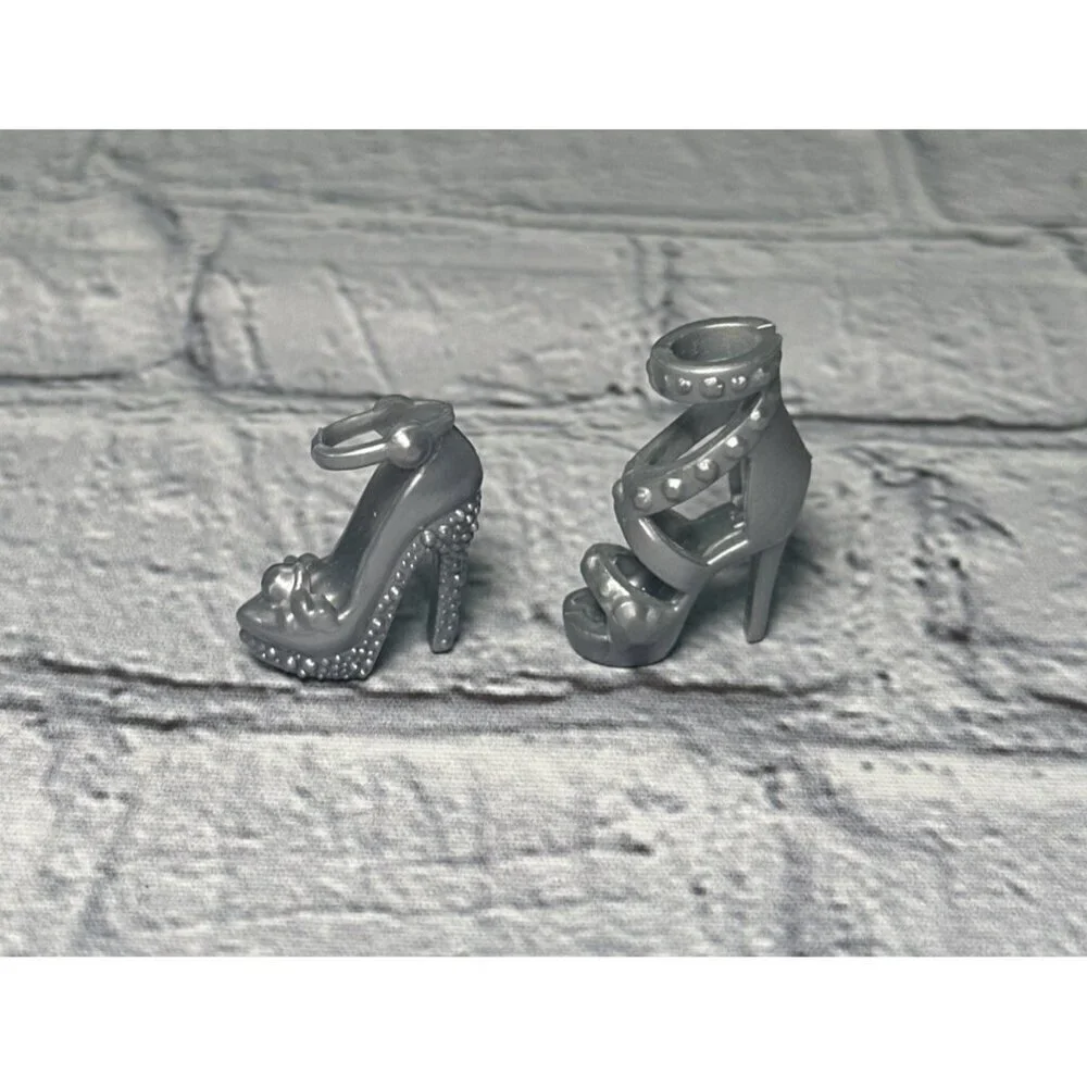 Barbie Doll Replacement ONLY 2 Mismatched Shoe Silver Pump High Heel Replacement